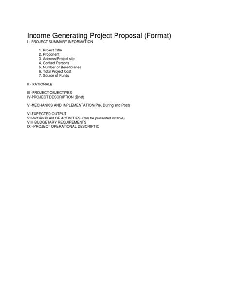 PROJECT PROPOSAL ON INCOME GENERATION FOR .
